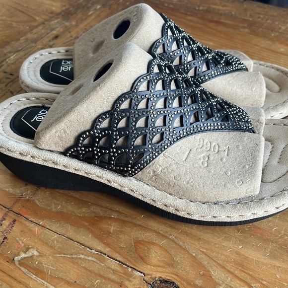 New Berkley Jensen Black Thong Wedge Slip On Sandal Chainmail Sparkle 7 - Picture 3 of 13